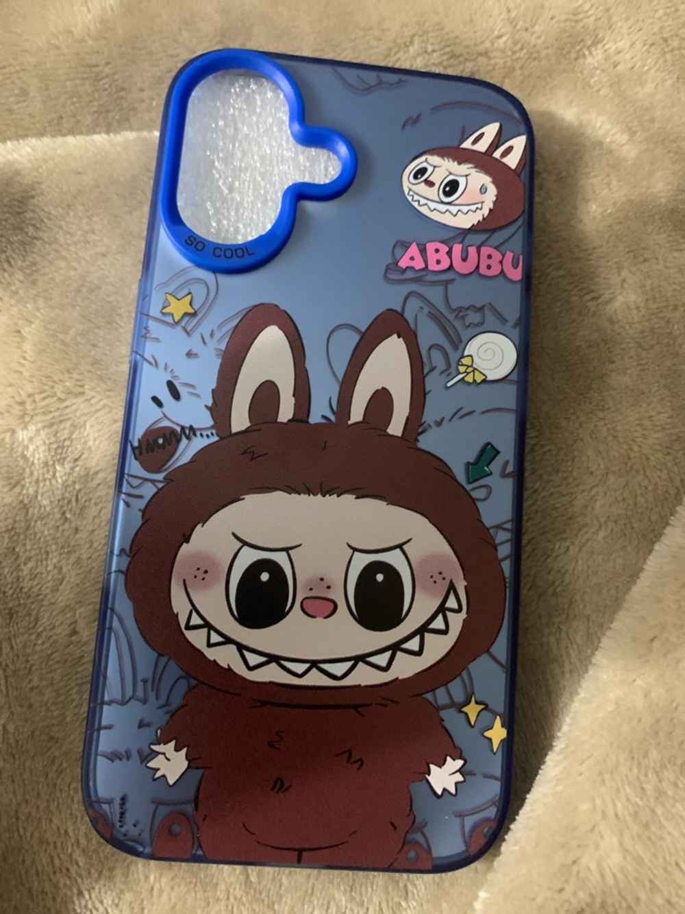 iPhone 16 Blue Cartoon Bunny Phone Case with Brown Character